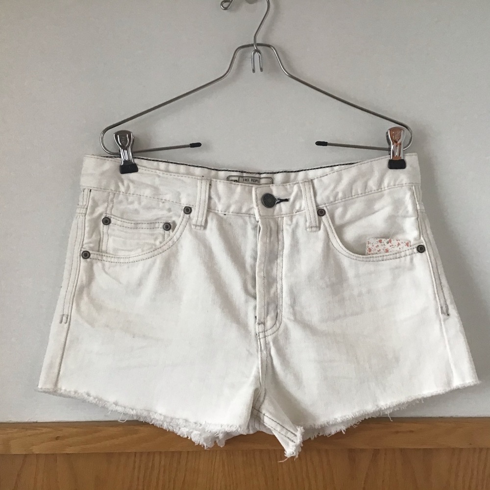 Free People Uptown High-Waisted White Denim Shorts
